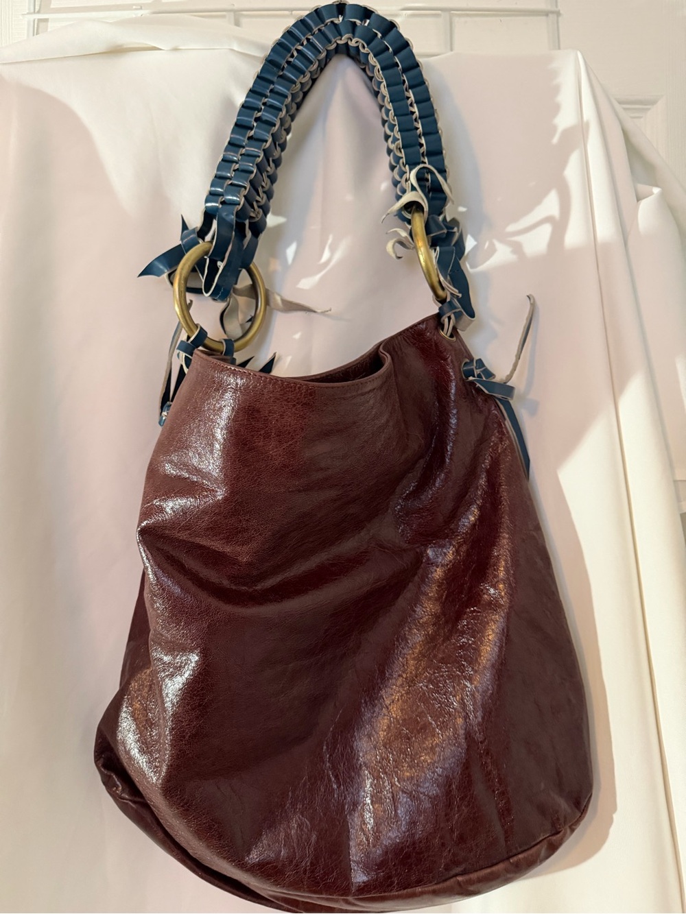 Deux Lux Burgundy Leather Hobo with Navy Braided Strap